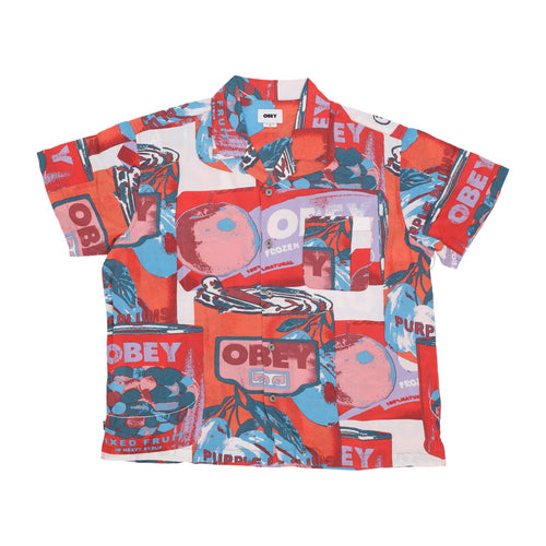 OBEY Camicia Manica Corta Uomo Fruit Cans Woven Lily White Multi da uomo