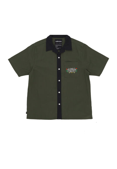 THE HUNDREDS Camicia Manica Corta Uomo Giles Woven Military Green da uomo