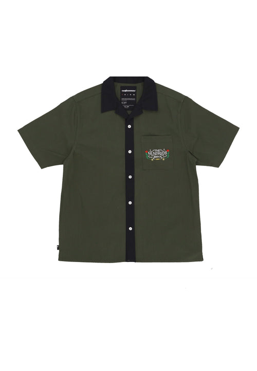 THE HUNDREDS Camicia Manica Corta Uomo Giles Woven Military Green da uomo
