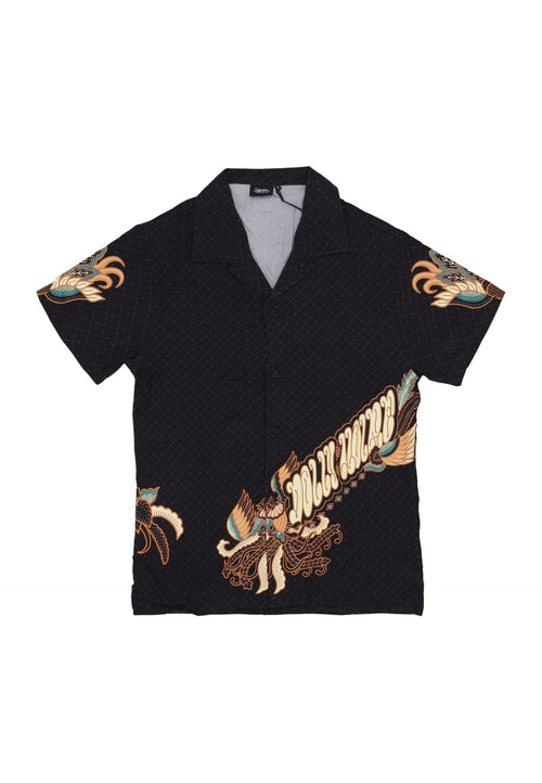 DOLLY NOIRE Camicia Manica Corta Uomo Harmony Batik Bowling Shirt Black da uomo