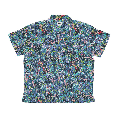 OBEY Camicia Manica Corta Uomo the Garden Woven Shirt Teal Blue Multi da uomo