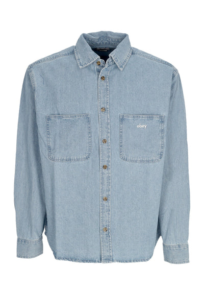 OBEY Camicia Manica Lunga Uomo Bigwig Dean Denim Woven Light Indigo da uomo