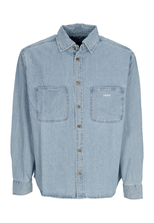 OBEY Camicia Manica Lunga Uomo Bigwig Dean Denim Woven Light Indigo da uomo