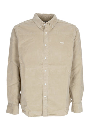 OBEY Camicia Manica Lunga Uomo Grafton Cord Woven Abbey Stone da uomo