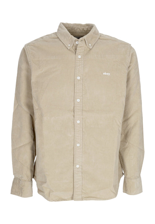 OBEY Camicia Manica Lunga Uomo Grafton Cord Woven Abbey Stone da uomo