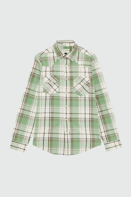 Roy Roger's camicia uomo Western a quadri ecru pistacchio in cotone