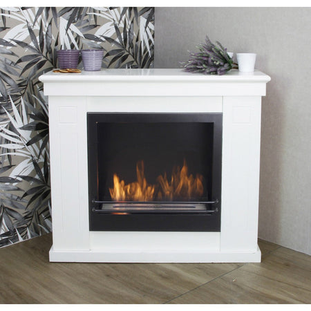 Camino a Bioetanolo da muro "Raffaello" in legno bianco 3 Kw per arredamento Moderno