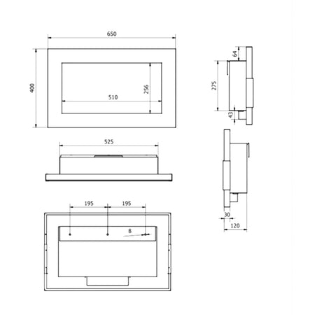 Camino a Bioetanolo da incasso "Pisa" in Acciaio da 2 Kw arredamento Moderno 65 cm