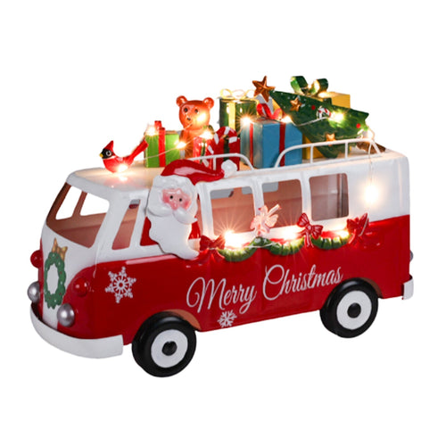 Bus di natale in metallo con regali e luci led per decorazioni natalizie