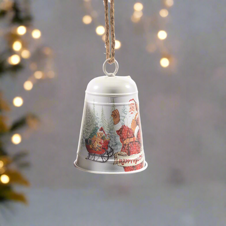 Campana decorata con Babbo in metallo per decorazioni natalizie