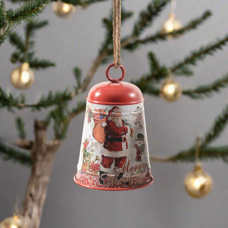 Campana decorata con Babbo in metallo per decorazioni natalizie