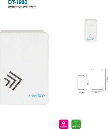 Campanello Universale Musicale A Batteria Wireless 38 Suonerie Melodie Xc-1980 Casa, arredamento e bricolage > Sicurezza e Antifurti > Campanelli Wireless Trade Shop italia - Napoli, Commerciovirtuoso.it
