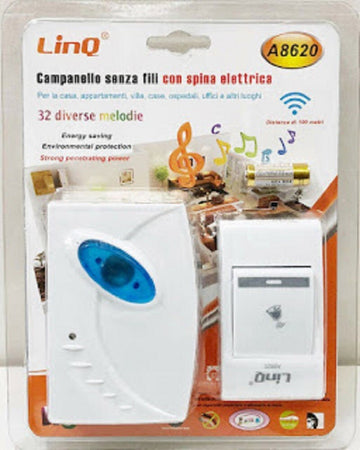 Campanello Wireless Spina Elettrica Senza Fili 32 Melodie A8620 Distanza 100 Mt Fai da te/Sicurezza e protezione/Sistemi di sicurezza domestica/Video Campanelli Trade Shop italia - Napoli, Commerciovirtuoso.it