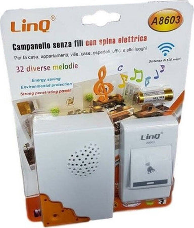 Campanello Wireless Spina Elettrica Senza Fili 32 Melodie Casa A8603 Distanza 100mt Fai da te/Sicurezza e protezione/Sistemi di sicurezza domestica/Video Campanelli Trade Shop italia - Napoli, Commerciovirtuoso.it