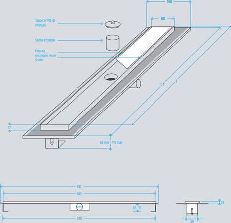 Canale Canaletta Pavimento Lineare Scarico Doccia Full Inox Mattonella Canalina Fai da te/Materiale elettrico/Cablaggio di superficie/Canaline fili elettrici Ogomondo - Martina Franca, Commerciovirtuoso.it