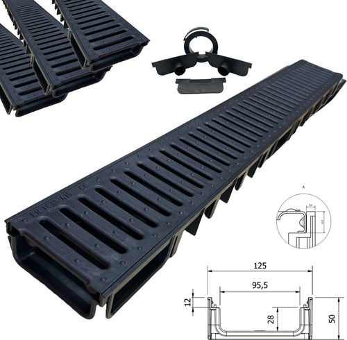 Canaletta-di-scolo-acqua-carrabile-in-PP-PE-con-griglia-PP-PE-125x50-Kit-3-pz