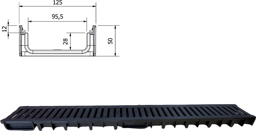 Canaletta-di-scolo-acqua-carrabile-in-PP-PE-con-griglia-PP-PE-125x50-Kit-3-pz