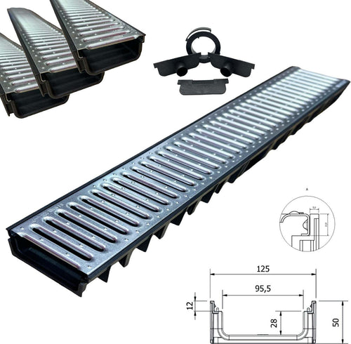 Canaletta-di-scolo-acqua-carrabile-in-PP-PE-con-griglia-zincata-125x50-Kit-3-pz