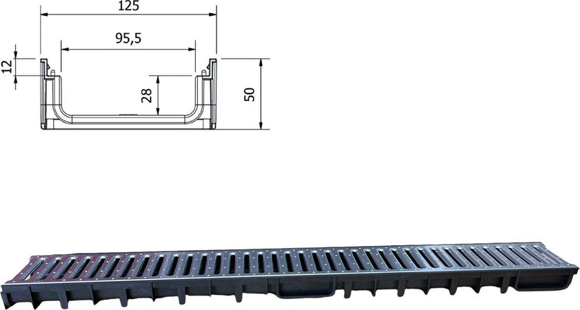 Canaletta-di-scolo-acqua-carrabile-in-PP-PE-con-griglia-zincata-125x50-Kit-3-pz