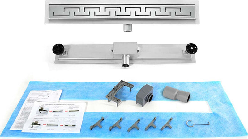 Canaletta-Doccia-Inox-con-griglia-decorata-e-piedini-Greek