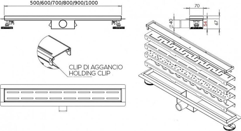 Canaletta-Doccia-Inox-con-griglia-decorata-e-piedini-Linea