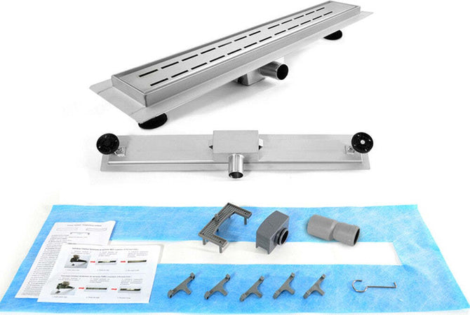 Canaletta-Doccia-Inox-con-griglia-decorata-e-piedini-Linea