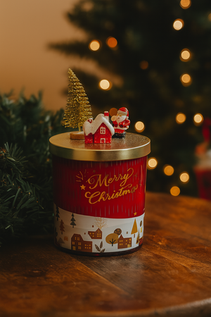 Candela profumata in vetro con coperchio decorato per profumazione ambienti