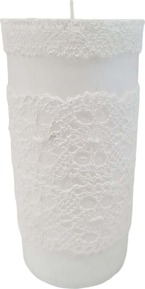 Candela cilindrica a cera effetto Ricamo decorazione natalizia h 14 cm Casa e cucina/Decorazioni per interni/Candele e portacandele/Candele/Candele a colonna MagiediNatale.it - Altamura, Commerciovirtuoso.it