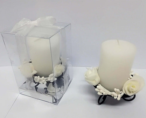 CANDELA CILINDRO SUPPORTO METALLO ROSE BIANCO CONFEZIONE BOMBONIERA MATRIMONIO Casa e cucina/Hobby creativi/Materiali per hobby creativi/Forniture per feste/Bomboniere Trade Shop italia - Napoli, Commerciovirtuoso.it