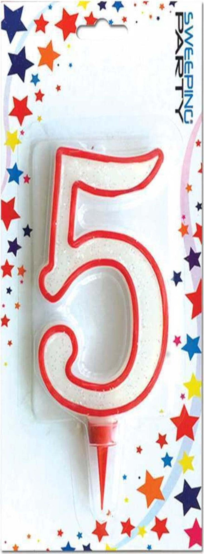 Candela Per Torta Di Compleanno Numero 5 A Forma Di Cartone Animato Rosso E Bianco - 13,2 Cm