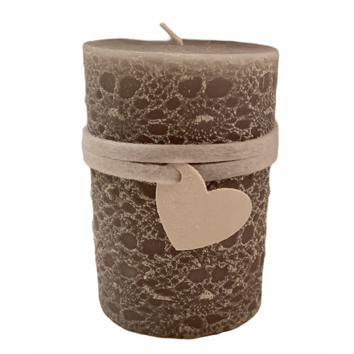 Candela cilindrica a cera effetto Ricamo decorazione natalizia h 10 cm