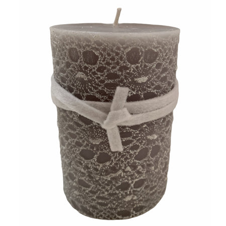Candela cilindrica a cera effetto Ricamo decorazione natalizia h 10 cm