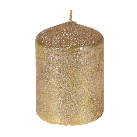 Candela cilindrica decorata Oro 2 Assortimenti decorazione natalizia h 10 cm