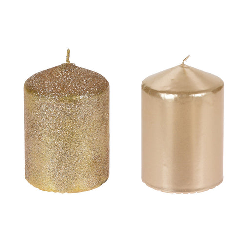 Candela cilindrica decorata Oro 2 Assortimenti decorazione natalizia h 10 cm