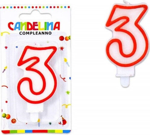Candelina-Candela-Numero-3-Compleanno-Bianca-Bordo-Rosso-Candeline-Torta-Per-Festa