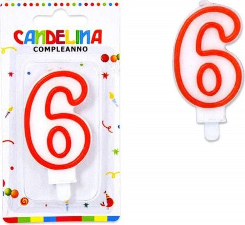 Candelina-Candela-Numero-6-Compleanno-Bianca-Bordo-Rosso-Candeline-Torta-Party
