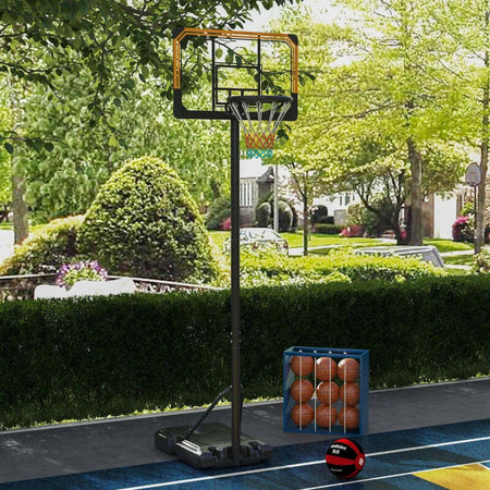 Canestro-Basket-a-6-Altezze-Regolabili-con-Base-Riempibile-e-Rotelle,-in-PE,-Acciaio-e-Poliestere,-Nero-LK6A61-060V00BKLK6