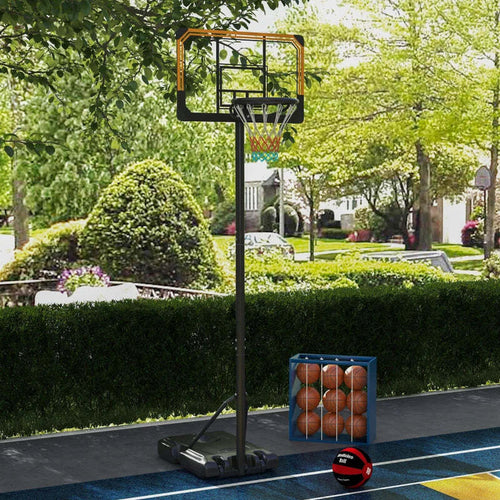 Canestro-Basket-a-6-Altezze-Regolabili-con-Base-Riempibile-e-Rotelle,-in-PE,-Acciaio-e-Poliestere,-Nero-LK6A61-060V00BKLK6