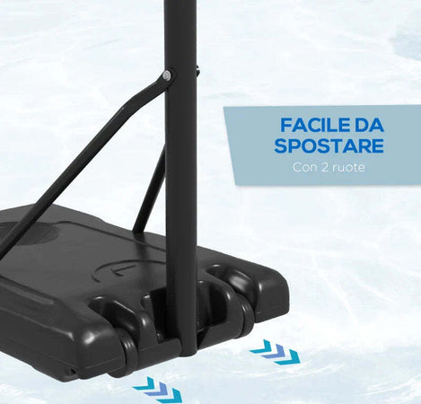 Canestro-Basket-a-6-Altezze-Regolabili-con-Base-Riempibile-e-Rotelle,-in-PE,-Acciaio-e-Poliestere,-Nero-LK6A61-060V00BKLK6