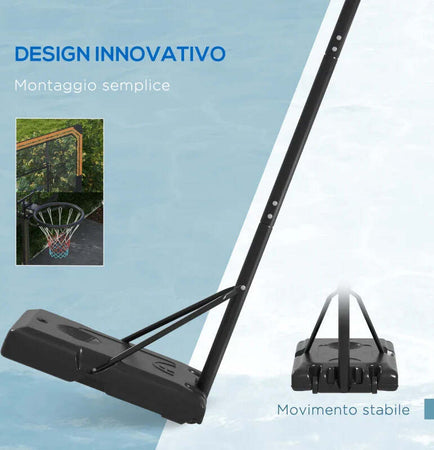 Canestro-Basket-a-6-Altezze-Regolabili-con-Base-Riempibile-e-Rotelle,-in-PE,-Acciaio-e-Poliestere,-Nero-LK6A61-060V00BKLK6