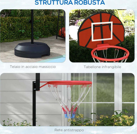 Canestro-Basket-con-Bersaglio-Freccette-2-in-1,-in-Acciaio-e-PE,-38.5x48.5x179-cm,-Nero-e-Marrone-GT7A61-054V00BKGT7