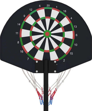Canestro-Basket-con-Bersaglio-Freccette-2-in-1,-in-Acciaio-e-PE,-38.5x48.5x179-cm,-Nero-e-Marrone-GT7A61-054V00BKGT7