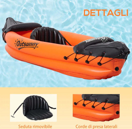 Canoa-Gonfiabile-2-Posti-in-PVC-con-2-Remi-in-Alluminio-e-Accessori,-Arancione-TG8A31-007TG8