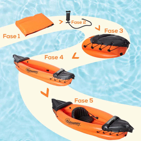 Canoa-Gonfiabile-2-Posti-in-PVC-con-2-Remi-in-Alluminio-e-Accessori,-Arancione-TG8A31-007TG8