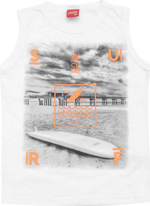Canotta Bambino 100% Cotone Bianca Stampata Surf Club Canottiera Girocollo Bimbo Maglietta Estiva Stampa Multi Colore Tavola Surf CANOTTA Piccole Canaglie - Tropea, Commerciovirtuoso.it