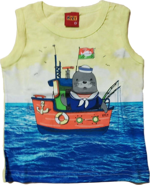 Canotta Bambino 100% Cotone Gialla Stampata Foca Canottiera Girocollo Bimbo Maglietta Estiva Stampa Multi Colore Foca in Barca CANOTTA Piccole Canaglie - Tropea, Commerciovirtuoso.it