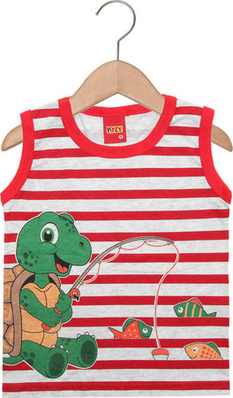Canotta Bambino Righe Bianca e Rossa Top Bimbo Estivo Rigato Stampa Tartaruga Maglietta 100% Cotone Spalla Larga Canottiera Tartarughina CANOTTA Piccole Canaglie - Tropea, Commerciovirtuoso.it