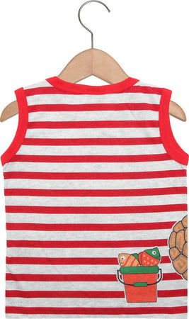 Canotta Bambino Righe Bianca e Rossa Top Bimbo Estivo Rigato Stampa Tartaruga Maglietta 100% Cotone Spalla Larga Canottiera Tartarughina CANOTTA Piccole Canaglie - Tropea, Commerciovirtuoso.it