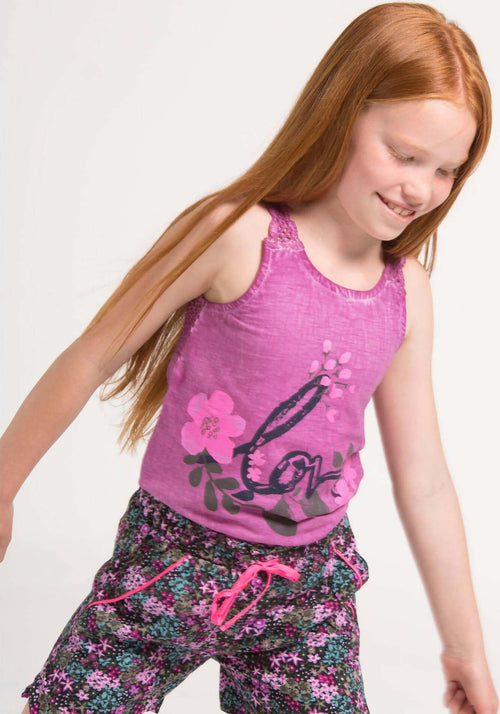 Canotta Estiva Bambina Viola Stampata 100% Cotone con Pizzo Canottiera Estate Bimba Rosa Ricamata Fashion Casual Fuchsia t-shirt bambina/ragazza Piccole Canaglie - Tropea, Commerciovirtuoso.it