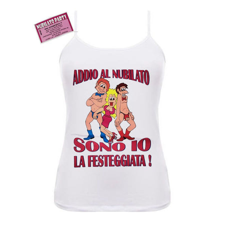 Canotta sessopergioco bianca da donna per festa di addio al nubilato grafiche e taglie varie